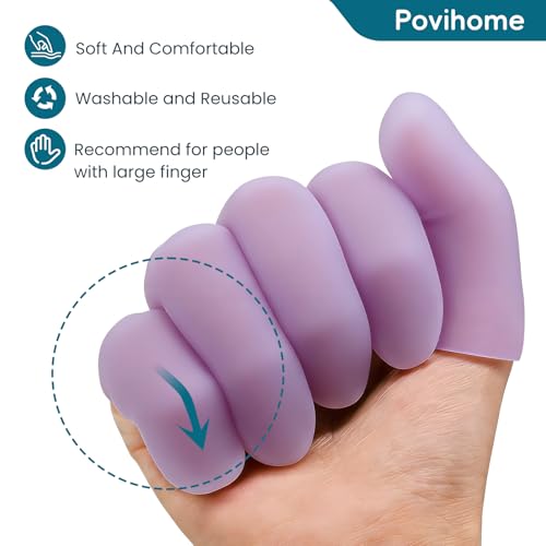 Povihome Finger Cots Protectors - Moisturizing Thumb and Finger Covers - Thickend Version- Elastic Cracked Silicone Finger Sleeves to Protect Cracked, Peel Finger and Other Finger Pain (Purple, 20PCS) - color: Purple, size: Medium (20PCS)