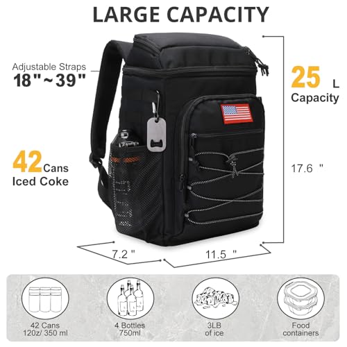 25L Insulated Cooler Backpack Water-Resistant Molle Cooler Bag for Camping | 25L Large Capacity Tactical Cooler Backpack Bag with Compartment Insulation Water-Resistant & Leakproof Durable & Comfortable - color: Black