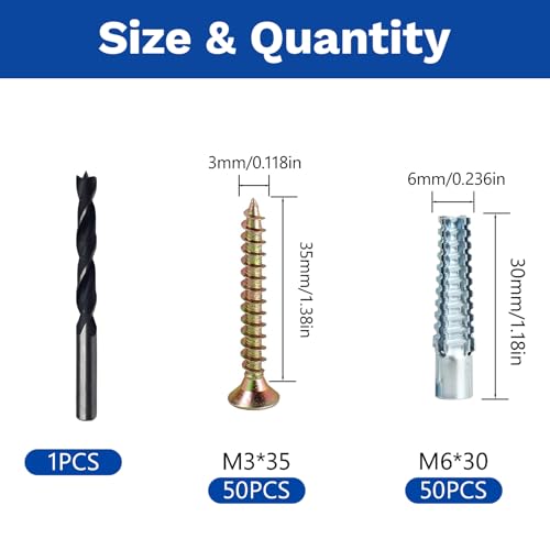 100 Pcs M3 M6 Tree Shaped Steel Hollow Wall Anchor with Screws, Metal Expansion Screws for Concrete and Drywall, Loose Hinge Hole Repair Kit - size: M3/6-100 Pcs