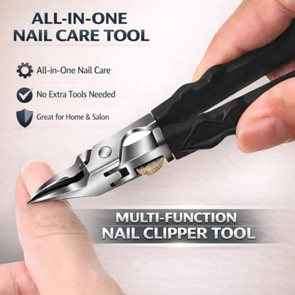 Pro Nail Clipper Set with Gear Lock Black Non Slip Handle Wide Jaw 180 Degree for Thick Nails Ingrown Toenail Clipper Ultra Sharp Stainless Steel Ergonomic Grip Safety Lock Travel Case