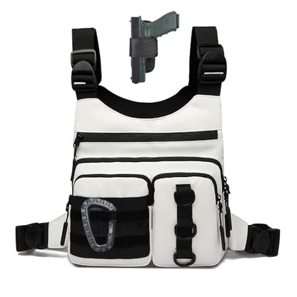 Criuage Outdoor Chest Bag for Men, Lightweight Adjustable Running Vest, Water Resistant EDC Chest Pack with Water Bottle Pocket, Breathable Back Pad for Hiking Cycling Fishing Travel (White) - color: White