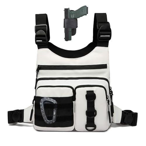 Criuage Outdoor Chest Bag for Men, Lightweight Adjustable Running Vest, Water Resistant EDC Chest Pack with Water Bottle Pocket, Breathable Back Pad for Hiking Cycling Fishing Travel (White) - color: White