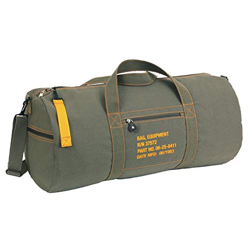 Rothco Canvas Equipment Bag, Heavyweight Cotton Carryall | Vintage-Inspired Duffle, Zippered Compartments, Adjustable Shoulder Strap, Ideal for Storage, Gym & Travel - color: Olive Drab, size: 24 Inches