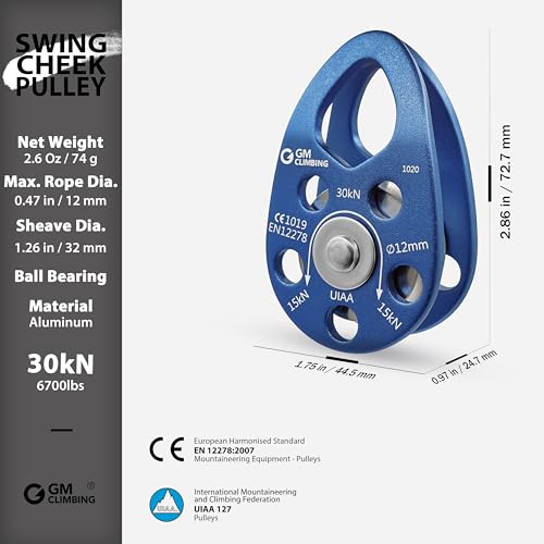 GM CLIMBING Swing Cheek Micro Pulley 30kN CE UIAA Certified - color: Pulley Kit | Ball Bearing, Triple Lock