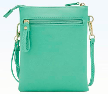 Solene Small Multi Zipper Pockets Crossbody Bag with Detachable Wristlet - color: Turquoise