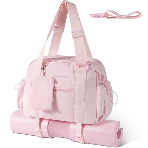 Small Gym Bag for Women - Duffle Weekender Work Duffel Carry on Tote Bag | Puffer Yoga Mat Holder Wet Compartment Coin Purse BPA-Free - color: Pink