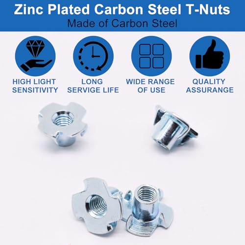 M6 T Nuts 50Pcs Threaded Inserts T-Nuts, Zinc-Plated Steel 4 Pronged Tee Nuts for Wood, Rock Climbing Holds Cabinetry - size: M6(50Pcs)