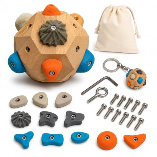 Climber's Gift Wooden Boulder Block Grip Trainer with 12 Resin Holds | Customizable Hold Layout, Portable & Handheld, Includes Canvas Bag, Mini Boulder Keychain, Screws & Tools Included