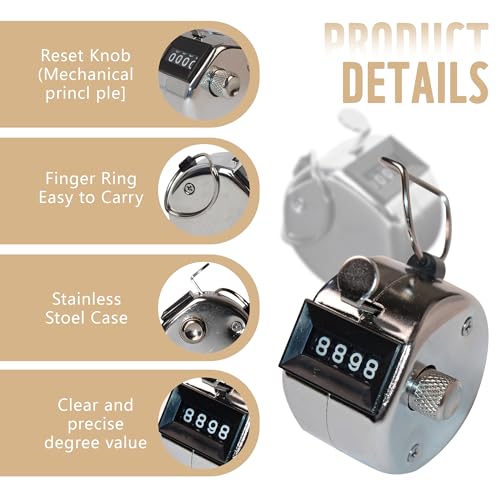 Metal Handheld Tally Counter 4-Digit Number Count Clicker Counter with Nylon Lanyard, Counter Digital Counting, One Hand Counter Clicker, Handheld Click Counter Digital Counting