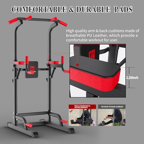 K KINGKANG Pull Ups Dip Station,Power Tower for Home Gym Fitness Exercise | Multi-Function Power Tower, 400Lbs Capacity, 6-Level Adjustable Height, Thick Leather Cushions, Space-Saving Desig