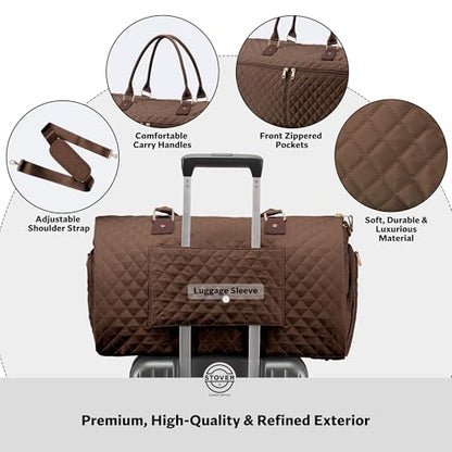 STOVER Women’s Convertible Garment Duffel Bag for Travel – 2-in-1 Carry-On Weekender/Overnight Tote - Wrinkle-Free Dresses, Suits & Clothes + Shoe Compartment & Bonus Toiletry Bag (Mocha Brown) - color: Mocha Brown