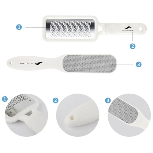 Fu Store 2 Pack Foot Files Callus Remover Stainless Steel Foot Rasp and Dual Sided Feet File Professional Scrubber Pedicure Tools Premium for Feet Care Remove Hard Skin, White - color: White