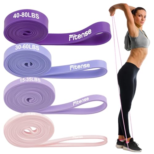 Fitense Resistance Bands Set - Pull Up Bands for Men Women, Exercise Bands Resistance with Door Anchor, Training Poster & Pouch for Body Stretching, Pull Up Assist - color: (5-80LBS) - Gradient Blue-Purple