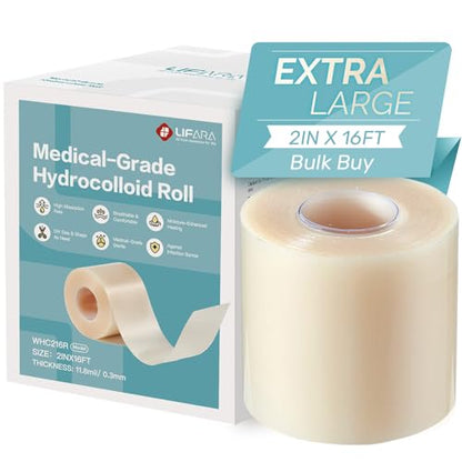 LIFARA Hydrocolloid Roll for Wound Care - Cut-to-Size, Hydrocolloid Patch Bandages with Self-Adhesive, Ultra Absorbent & Waterproof, First Aid Kit Essential (11.8mil/ 0.3mm Thickness, 2in*16ft) - size: 2in*16ft, 11.8mil/ 0.3mm Thickness