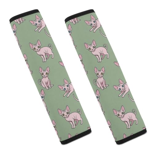 2 Pack Universal Soft and Comfortable Seat Belt Cover for Kids, Car Seats Pushchair Strollers High Chair Pushchair, Naked Cats Sphynx Cats Mint Green Seat Belt Cushion - color: Pattern 952