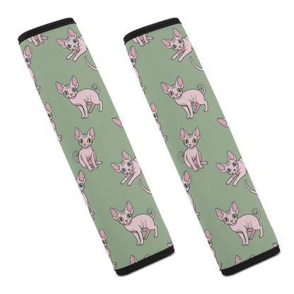 2 Pack Universal Soft and Comfortable Seat Belt Cover for Kids, Car Seats Pushchair Strollers High Chair Pushchair, Naked Cats Sphynx Cats Mint Green Seat Belt Cushion - color: Pattern 952