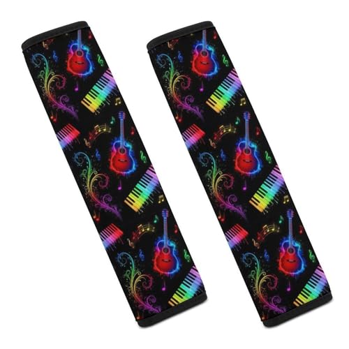 2 Pack Colorful Guitar Music Note Piano Rock Musical Instrument Car Seat Belt Pad Soft Padded Automotive Seat Belt Protector for Child, Stroller Pushchair High Chair, Shock Absorption - color: Pattern 583