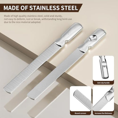 ZIZZON Professional Stainless Steel Nail Files Double Sided for Women and Men, Heavy Duty Reusable Manicure Filer for Natural Nails, Great for Home Salon or Travel Use