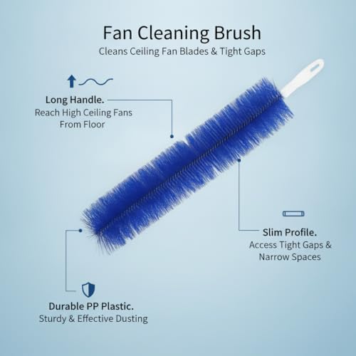 Fan Cleaning Brush, Slim PP Plastic Duster with Long Handle for Ceiling Blades and Tight Gaps, High Dusting Tool from Floor - color: Blue