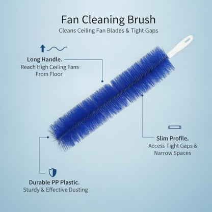 Fan Cleaning Brush, Slim PP Plastic Duster with Long Handle for Ceiling Blades and Tight Gaps, High Dusting Tool from Floor - color: Blue