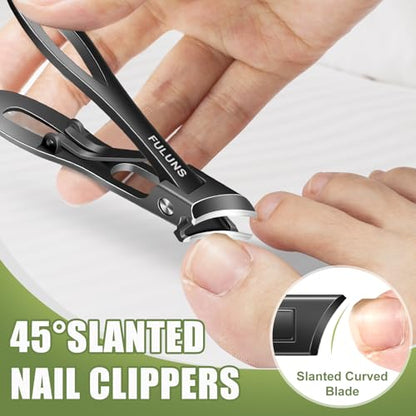 Toenail Clippers for Men Thick Toenails with 16MM Wide Jaw Opening, Large Nail Clippers for Seniors Thick Nails with Long Handle, Heavy Duty Sharp Slanted Nail Cutter Gifts for Men Women Adults - style: Black Slanted Nail Clippers Set