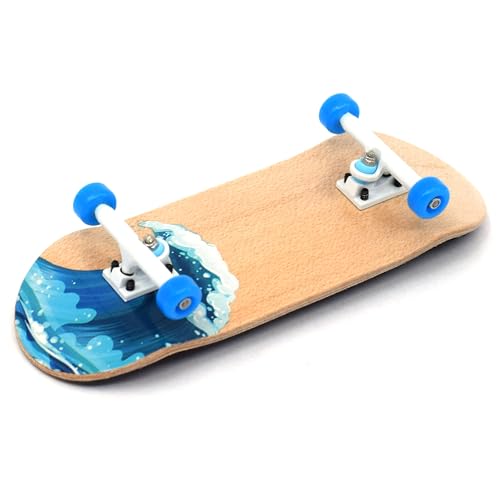 Teak Tuning Complete Fingerboard Waves Edition - Premium, Heat Transfer Graphic - Pro Shape & Size - Bearing Wheels, Pro Trucks, 61A Pro Duro Bushings - 34mm x 97mm Deck - color: Blue,white