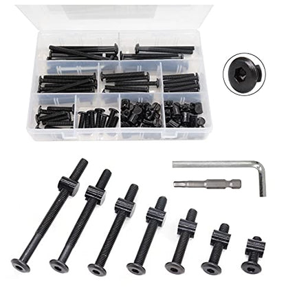 Baby Bed Crib Screws Hardware Replacement Kit, binifiMux 100pcs M6x15mm/25mm/35mm/45mm/55mm/65mm/75mm Black Hex Drive Socket Cap Screws Barrel Nuts Assortment Kit for Beds Chairs Furniture - size: M6 x 15/25/35/45/55/65/75mm (100 pcs)