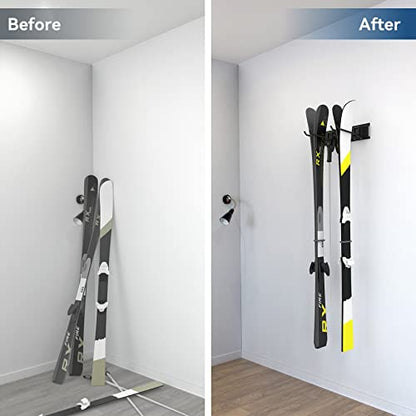 WALMANN Garage Storage Organization System Ski Wall Rack 2 Pairs of Skis Mount Hanger Home Shed and Garage Snowboard Wall Rack Holds Up to 100 lbs - style: Holds 2 Pairs of Skis