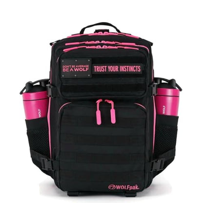 WOLFpak 35L Athletic Gym Backpack - Durable 1000D Waterproof Oxford Material with MOLLE Webbing, Laptop Pocket - color: Black Neon Pink