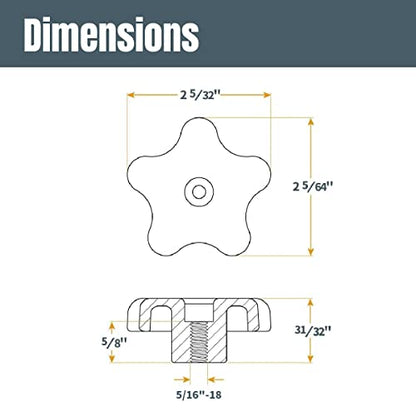 POWERTEC 71121V T Track Knob Kit w/Threaded Knobs and 5/16”-18 T Track Bolts, 16 Piece Set, T Track Accessories for Woodworking Jigs and Fixtures - size: 5/16”-18 threaded, 16 Piece Set, style: Knob Kits