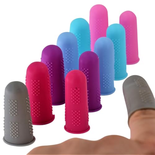 Finger Protectors [Flex Series - 12-Pack] Silicone Non-Stick Finger Covers [Small (6) / Medium (6) - 6 Colors 2 Sizes] for Hot Glue/Sewing/Wax/Rosin/Resin/Honey/Adhesives/Scrapbooking - color: Small & Medium - [12 Pack]