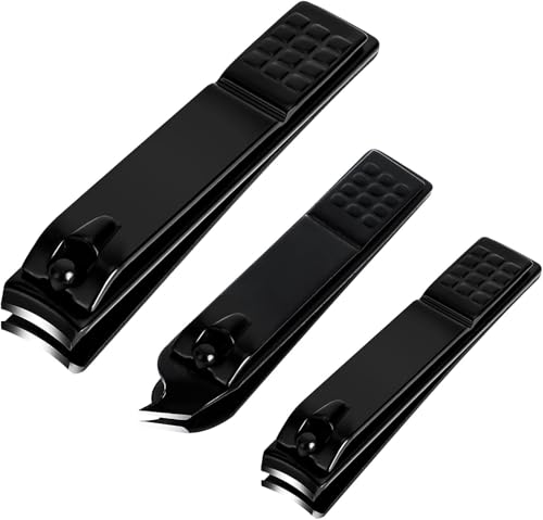 3-Piece Nail Clippers Set – Stainless Steel Fingernail & Toenail Clippers for Thick or Ingrown Nails, Professional Black Nail Cutter for Men and Women