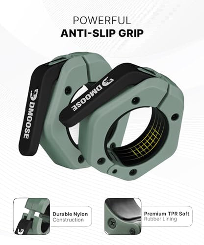 DMoose Fitness Barbell Clips 2 Inch (Pair) - Quick Release Olympic Barbell Clamps & Collars with Anti Slip TPR Grip for Secure Weightlifting and Powerlifting - Weight Clips for Bars at Home or Gym - color: Ranger Green, style: Magnetic