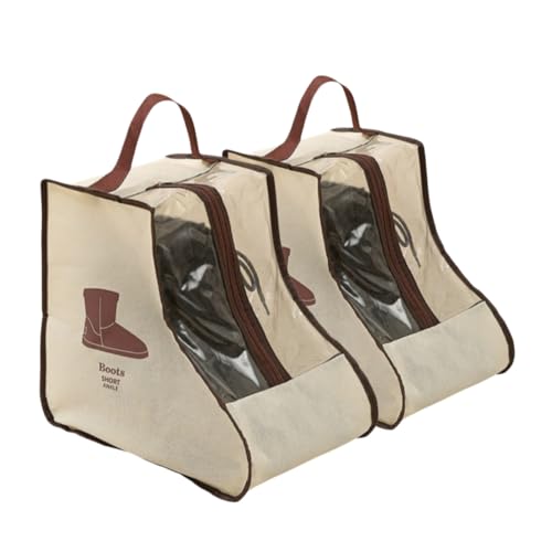 Portable 2 Pair Boot Storage Bags(Beige, Short) | Waterproof, Dustproof, Clear Window, Zippered, For Travel & Home - color: Beige, size: Short