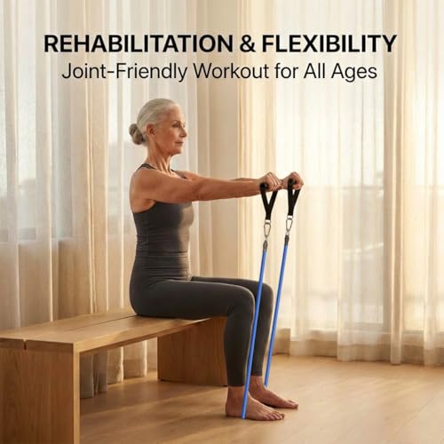 VEICK Resistance Bands with Handles, Ankle Straps, Door Anchor | Accredited Lab Certified, 100% Natural Latex, Cushioned Handles, Versatile for Yoga, Pilates, Strength, Home Gym - color: Blue 100LBS