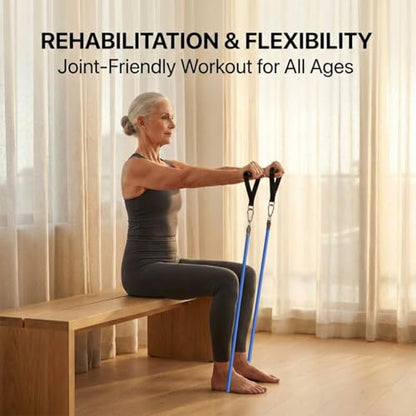 VEICK Resistance Bands with Handles, Ankle Straps, Door Anchor | Accredited Lab Certified, 100% Natural Latex, Cushioned Handles, Versatile for Yoga, Pilates, Strength, Home Gym - color: Blue 100LBS