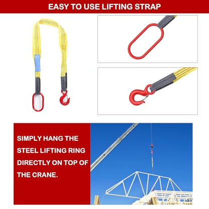 Lifting Slings Web Sling, 3.3 Ft Lifting Sling Straps Heavy Duty Single Leg Wire Rope, 6600lbs Polyester Lifting Sling with G80 Steel Hook - size: 3.3FT