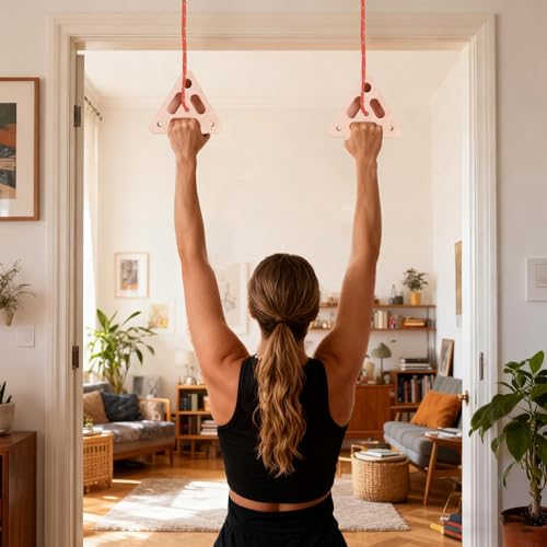 Rock Climbing Board Triangular Wooden Hand Grip Trainer with Multi-Depth | Hangboard Doorway Mount for Home Playroom Garage Basement Apartment Gym Dorm Studio