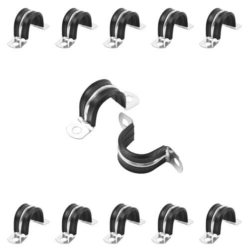 3/4 Inch Reinforced Rigid Pipe Strap, 2 Holes U Bracket Cable Clamp Hanger, Rubber Cushioned Insulated Clamp, Conduits Strap Clamps for Pipe Fixing on Various Surfaces, 10 PCS(20mm) - size: 3/4 inch (10 pcs)