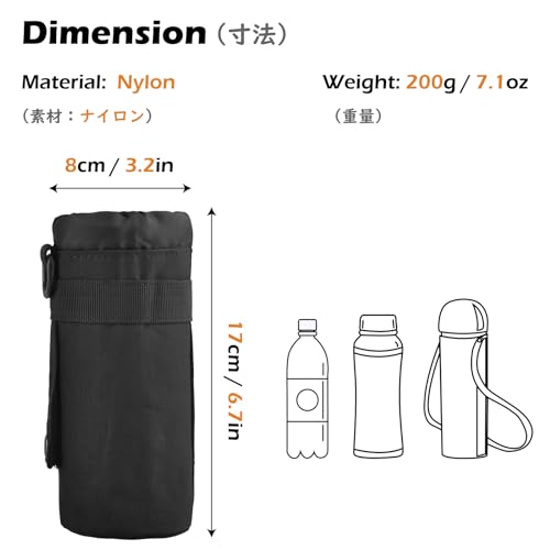 TRIWONDER Tactical MOLLE Water Bottle Pouch H2O Hydration Carrier, Military Bottle Holder Molle Drink Holder Travel Water Bottle Bag for Backpack Camping Outdoor - color: 01 Black - 2 Pack