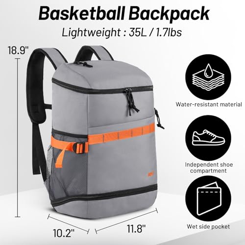 MIER Men's Gym Backpack Lightweight Sports Bag with Shoe Compartment | 35L Capacity Back Pack, Multi-Pockets, Separate Compartment, Wet Pocket, Water Resistant, For Training, Workout & Travel - color: Gray