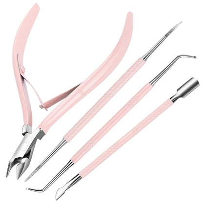FANDAMEI Cuticle Kit, 4 PCS Nail Care Kit, Cuticle Trimmer, Cuticle Nippers, Ingrown Toenail Removal Kit, Cuticle Clippers, Cuticle Pusher, Nail Cuticle Trimmer, Manicure and Pedicure Kit, Nail Tools - color: Pink