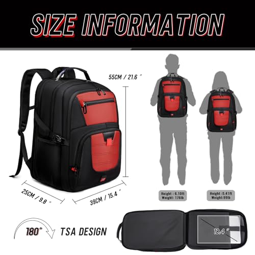 Z-MGKISS 18.4 Large Travel Backpack, USB Computer Bagpack Fits 18.4 Inch Laptop, Business Backpack for Men, TSA Flight Approved, Laptop Backpacks, Red - color: Red, size: 18.4IN