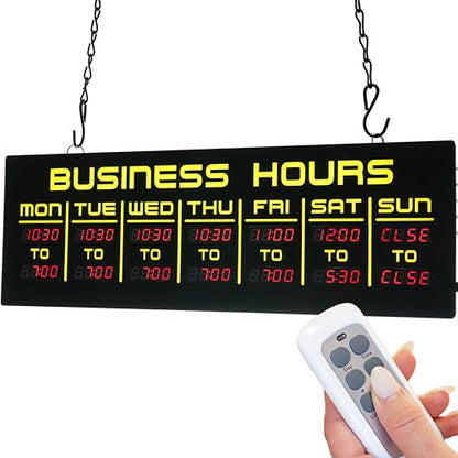 Digital Business Hours Sign by ELEMENT LUX - Electronic Programmable Hours of Operation Signs for Business with Ultra Bright LEDs for Glass Door - Remote and Hanging Kit - 16in x 5.5in, Yellow - color: Yellow and Red