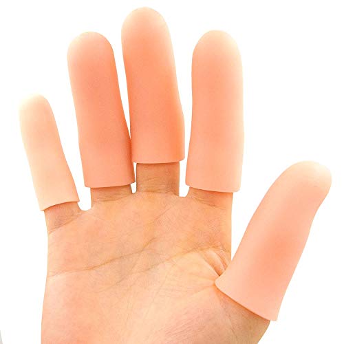 Large Finger Cots, 10 Pack Silicone Finger Sleeves Support for Trigger Finger & Arthritis - Covers Protector for Cracked, Corn & Callus Pain Relief - color: Beige