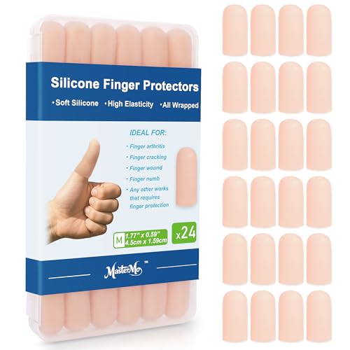 Gel Finger Cots Protectors, Silicone Fingers Covers Bandages Caps Sleeves for Fingertip Thumb Protection, Ideal for Trigger, Arthritis, Cracking, Blisters, Callus, Hangnail & Pain Relief (Nude, M, 24PCS) - color: Nude, size: M(24)