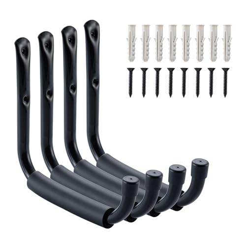 HOME MASTER HARDWARE Heavy Duty 9" Jumbo Arm Garage Wall Hooks 4 Pack – 50Lbs Ladder Hangers, Wall Mount Utility Storage for Bikes, Folding Chairs, Kayaks & Bulk Items - size: 9 in