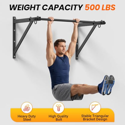 Jusgym Wall Mounted Pull Up Bar, 51"/45" Chin Up Bar with 500LBS Capacity, Strength Training Pull-Up Bars |Joist Mounted |Reinforced Thick Metal Construction