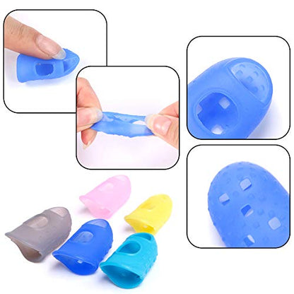 AUGSUN 30pcs Silicone Guitar Finger Guards 5 Sizes Fingertip Protectors | Finger Covers Caps, With picks, For Acoustic Stringed Instruments Players, Sew Embroidery Use, Anti Slip Pain Relief