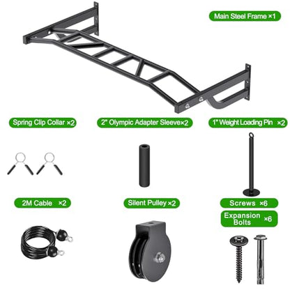 SELEWARE 48'' Heavy Duty Wall Mount Pull Up Bar with Cable Pulley System | Multi-function Chin up Bar with Cable Pulleys LAT Pulldown Attachments Heavy Bag Hanger for Home/Garage Gym Strength Training - color: C. Black Pull Up Bar with Cable Pulley System
